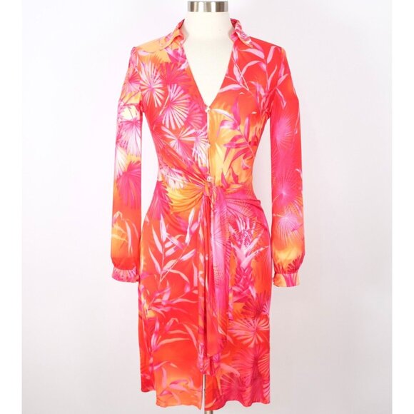 Gianni Versace Couture dress 42 US 6 tropical jungle S/S 2000 red Y2K